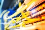 Fiber Optic With Servers In A Technology Data Center Stock Photo