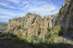 The Waterfall And The Bridge Of Ronda Stock Photo