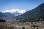 Panoramic View Of Beautiful Mountain Landscape Small Village  Stock Photo