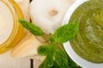 Italian Basil Pesto Sauce Ingredients Stock Photo