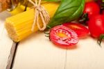 Italian Spaghetti Pasta Tomato And Basil Stock Photo