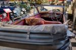 Interior Of An Old Classic Car In The Motor Museum At Bourton-on Stock Photo