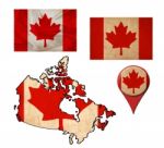 Grunge Canada Flag, Map And Map Pointers Stock Photo