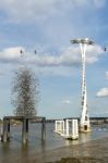 View Of The London Cable Car Over The River Thames Stock Photo