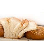 Organic Bread Over Rustic Table Stock Photo