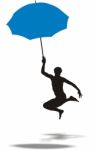 Jumping Man With Umbrella Stock Photo