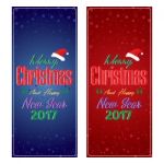 Merry Christmas And Happy New Year Card With Decorations Christmas Tree On Blue And Red Background Stock Photo