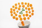 Chopped Carrot Slices  And Parsley Leaves With Bowl Stock Photo