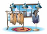 Cartoon  Illustration Interior Clothing Room With Separated Layers Stock Photo