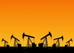 Oil Pumps On Sunset Stock Photo