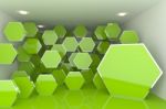 Interior With green hexagon Stock Photo