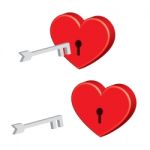 Padlock Heart With Key Stock Photo