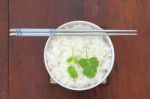 Rice In White Bowl With Chopstick Stock Photo