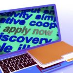 Apply Now Word Cloud Laptop Shows Work Job Applications Stock Photo