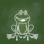 Hand Drawing Frog On Green Board - Illustration Stock Photo