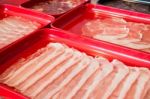 Raw Sliced Pork Preparing For Homemade Sukiyaki Stock Photo