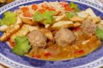 Meat Balls With Rice And Potatoes Stock Photo