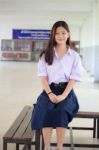 Portrait Of Thai High School Student Uniform Teen Beautiful Girl Happy And Relax Stock Photo