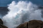 Waves Pounding The Coastline At Capo Testa Sardinia Stock Photo