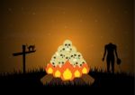 Halloween Bonfire Graveyard Skull Cross Zombie Cat Stock Photo