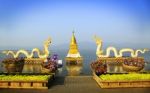 Twin Naga And Golden Pagoda At Kwan Phayao Stock Photo