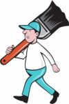 House Painter Paintbrush Walking Cartoon Stock Photo