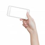 Hand Holding White Phone Isolated On White Clipping Path Inside Image Data Stock Photo