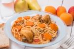 Spaghetti With Chicken And Carrot Stock Photo