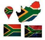 South Africa Flag, Map And Map Pointers Stock Photo