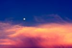 Sky In Twilight Time With Moon Stock Photo