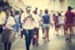 Blurred People Walking On The Street Of Old Town Stock Photo