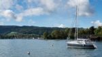 Yachts Moored On The Lake At Attersee Stock Photo