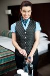 Smiling Female Attendant Stock Photo