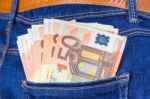 Blue Jeans Back Pocket With Euro Money Stock Photo