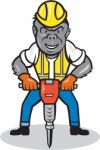 Gorilla Construction Jackhammer Cartoon Stock Photo