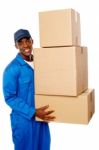 Man Holding Cardboard Box Stock Photo