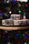 Lamingtons On A Baking Tray Stock Photo