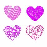 Four Drawing Hearts Stock Photo