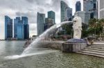 Merlion Fountain In Singapore Stock Photo