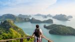 Man Tourist On Peak Island Stock Photo