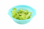 Blue Plastic Basket Vegetable On White Background Stock Photo