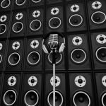 Microphone And Speakers Show Music Performance Concert Or Entert Stock Photo