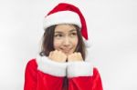 Beautiful Young Santa Clause Woman, Isolated Stock Photo