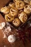 Fettuccine Pasta Italian Food Still Life Rustic Stock Photo