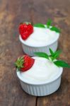 Organic Greek Yogurt And Strawberry Stock Photo