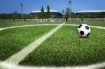 Soccer Ball Field And Stadium Stock Photo