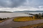 Norway Road And Bridges On Coastline Of A Fjord. Nordic Cloudy S Stock Photo