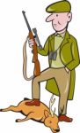 Cartoon Hunter With Rifle Standing On Deer Stock Photo