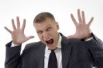 Close Up Of Shouting Adult Lawyer Stock Photo