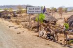 Road Sign To Derek Abay Village In Ethiopia Stock Photo